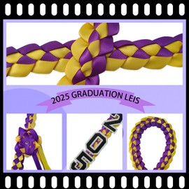 Graduation Leis Class of 2025 Garlands and Bracelets are Beautiful Hand-Woven Ribbon Necklace Decorations, Congrats High School College Graduates DIY Decors Party Supplies, Accessory(Yellow Purple)