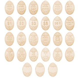 27pcs Easter Egg Fillers, Wooden Easter Reward Tokens Coins Include 24 Different Designs and 3 Blank DIY Tokens Basket Stuffers Activities Gifts for Kids (Egg Shape)
