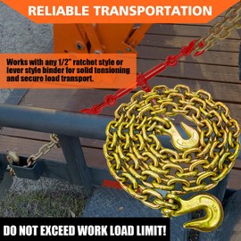 YATOINTO G80 Transport Binder Chain 3/8 Inch x 16 Foot Safety/Binder Chain with Clevis Grab Hooks 7,100 lbs Safe Working Load Logging Chain for Transporting Towing Tie Down Binding Equipment