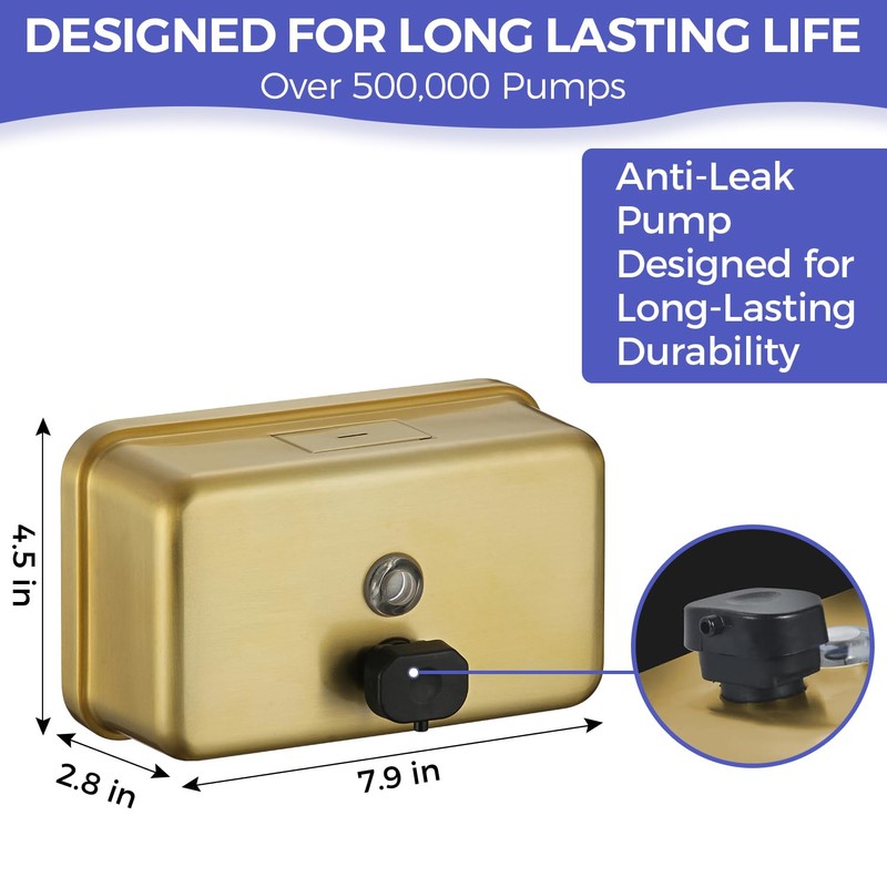 Stardrix Brushed Gold Stainless Steel Horizontal 1100ml/37oz Capacity Commercial-Grade Soap