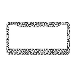 Grey White Leopard Print License Plate Frame - Novelty Snow Cheetah License Plate Cover，Aluminum Metal Decorative for Front Rear Car Tag Holder，2 Hole with Screws Fits for Women Men 1 Pcs