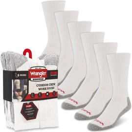 Wrangler - Mens Socks - Cushion Work Crew Socks Size 6-12 (White)