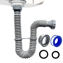 VIVIDA Sink Drain Pipe P Trap 1-1/2", Expandable Flexible Drain Pipe, 11"-31.5" Sink P Trap Kit for Kitchen, Bathroom, Restroom, 1-1/4" Adapter Included, Gray, 1 PACK