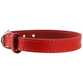 Genuine Leather Dog Collar for Smalles Dogs and Puppies 3 Sizes Red (Neck: 8"-9.75"; 3/8" Wide)