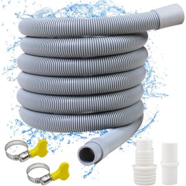Universal Washing Machine Dryer Drain Hose, Gray Flexible Corrugated Drain Hose Expansion Kit with 1 Extension Adapter and 3 Hose Clamps, U-Bend Hose Holder (5 ft) (10 ft)