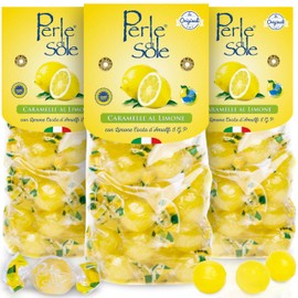 Perle di Sole Lemon Drops Made with Essential Oils of Amalfi Coast P.G.I. Lemon (7.05 oz | 200 g) Pack of 3 - Sour Lemon Drops Hard Candy Individually Wrapped