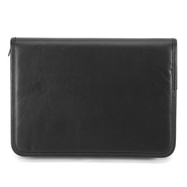 A4 Zipped PU Leather Conference Folder, Personal Organiser, Executive Portfolio with Pen Slot/Card Slots/Pad/Paper, Black