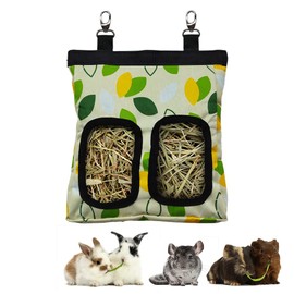 RIOUSSI Guinea Pig Hay Feeder, Hanging Rabbit Hay Feeder Bag for Guinea Pigs Bunnies Chinchillas. M, Green Leaves