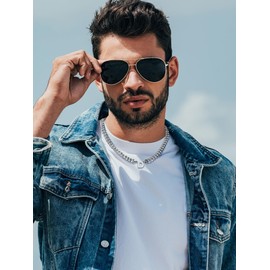 HAYOUWAY Men's Necklace with Letters Necklace Men Women Silver Chain Christmas Gifts for Men Boys Birthday Stainless Steel Curb Chain Men's Cuban Chain Jewellery Gifts for Boyfriend, Stainless Steel,