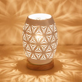 OuXean Unique beautiful white metal hollow design E27 60W table lamp with cable switch when the light escapes through the gaps and casts bedside lighting