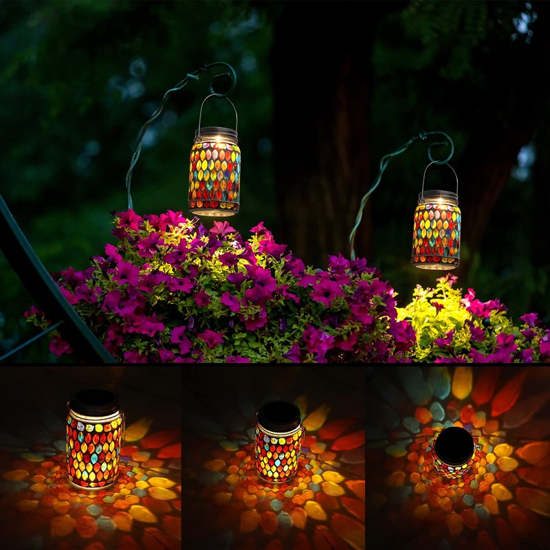 Tuanse 3 Pieces Solar Powered Mosaic Lights, Outdoor Hanging Solar