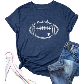 Game Day Football T Shirts Women Football Mom Tee Tops Funny Sunday Casual Short Sleeve Tee Shirts