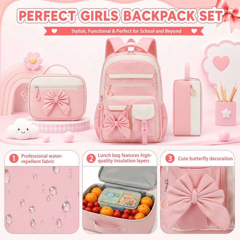 GOKTOW Backpack for Girls 3PCS Kids Backpack for School with