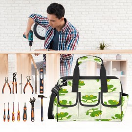 Cute Frog Animals Tool Bag for Men Heavy Duty Tool Bag Waterproof Wide Mouth Tool Tote for Women Large Capacity Tool Storage Bag for Electrician Carpenter Mechanic Various Tools