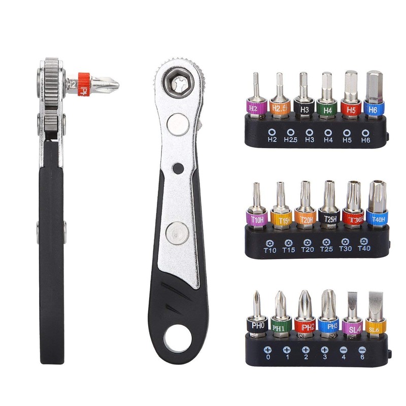 DerBlue 19pcs S2 Micro Ratchet Wrench Screwdriver Bit Set with