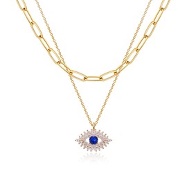 Fettero Pendant Necklace 14K Gold Plated Evil Eye Pendant Dainty Chain Necklace for Women Layering Necklaces Good Luck Jewelry Gifts