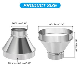 PATIKIL 12 Inch to 6 Inch Round Duct Reducer Increaser Connector, Galvanized Steel Air Duct Adapter Pipe Fitting for Bathroom Kitchen Inline Ventilation Systems, Silver Tone