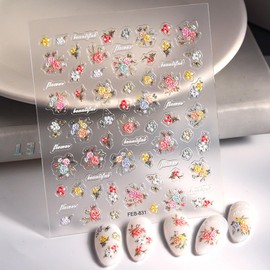 5D Embossed Crushed Flower, Nail Stickers for Nail Art, 3 Sheets Self-Adhesive Nail Decals, Flower Butterfly, 3D Stickers Nail Art, Stickers para Uñas (Fresh Flower 5D)