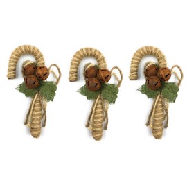 Ruth + Wilde Farmhouse Christmas Burlap Candy Cane Ornaments, Set of 3-7 Inches