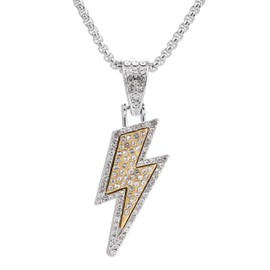 ONLYJUMP Hip Hop Lightning Bolt Necklace for Men Women 18K Gold Plated Lightning Bolt Necklace Cubic Zirconia Rock Punk Totem Pendant Jewelry Gift (Silver)