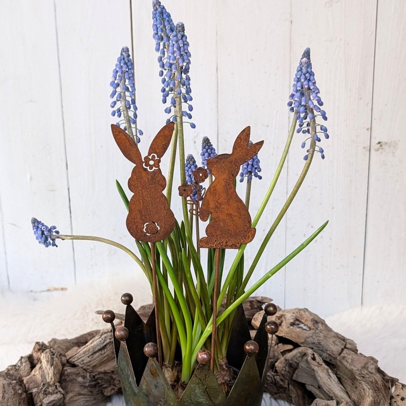 Gartenstecker Hasen - Edelrost Deko für Ostern - 2er Set