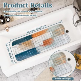 KINUUIS Bath Tub Mat Non Slip, Abstract Non Slip Bath Mat for Shower, Large Washable Shower mats for Showers with Drain Holes and Suction Cups,40 X 16 Inch (Blue Orange Abstract)