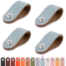 LEREATI Leather Handles for Furniture 4 Pieces Cabinet Handles with Screws Furniture Handles Vintage Drawer Handle Knobs Furniture Handle Leather for Kitchen Cabinets Cabinets Bathroom (Blue, for