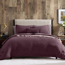 Geniospin King Comforter Set - 7 Pieces Comforter King Size, Soft Solid Bedding Set for All Season, Textured Bed in a Bag with Sheets, Pillowcases & Shams (Eggplant, 102''x90'')