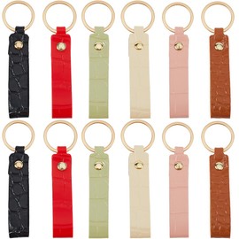 CALFOVERA 12PCS 6 Colors PU Leather Car Keychain Hand Strap Wristlet Key Fob Wrist Leather Lanyard Keychain with Alloy Ring Universal Key Holder for Phone Car Wallet Purse Charms Men Women