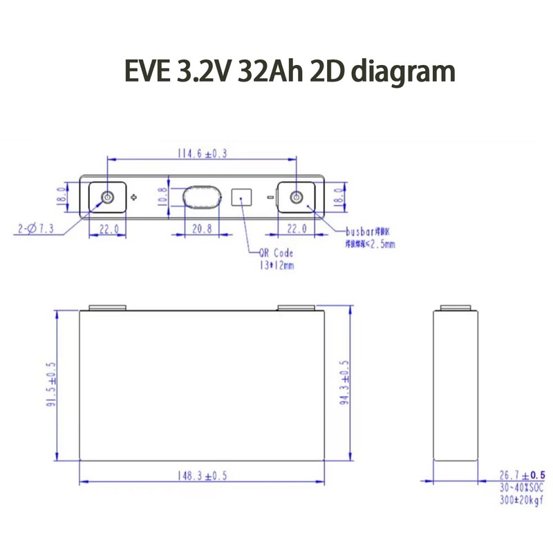 HiXiMi EVE LiFePO4 Cell 3.2V 32Ah Battery Rechargeable Lithium Iron