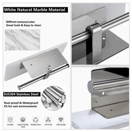 Toilet Paper Holder with Natural Marble Shelf for Bathroom Washroom,Wall Mounted Tissue Holder Suitable for Mega Roll (Brushed Nickel, Large 11.8 * 4.7)