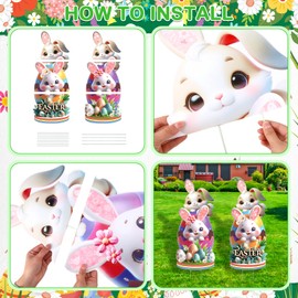 Outdoor Easter Bunny Decorations Rabbit Yard Signs Happy Easter Lawn Sign with Stakes Spring Home Decor Large Rabbit Sign Waterproof for Lawn Garden Outdoor Hunt Game Decor