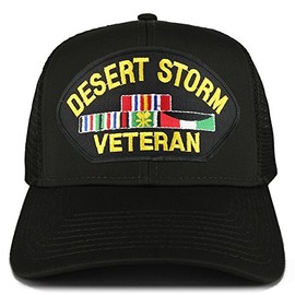Armycrew Desert Storm Veteran Embroidered Patch Snapback Mesh Trucker Cap - Black