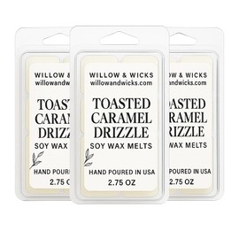 Willow & Wicks Toasted Caramel Drizzle – 3 Pack Soy Wax Melts | Toasted Coconut, Spiced Honey & Vanilla Caramel Blend | Strong Scented Clamshell Wax Melts | Hand Poured in USA
