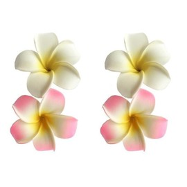 4Pcs White and Pink Hawaiian Frangipani Plumeria Foam Head Flower Clips,Bridal Wedding Party Beach Hair Clip Hair Clips Hair Accessories Clips(7cm)