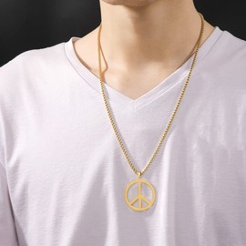 LIKGREAT Peace Necklace Peace Sign Symbol Pendant Necklace Box Chain Necklace for Women Men (silver)
