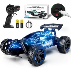 Tecnock RC Cars for Kids, 1:18 Scale 2WD RC Car with LED Lights, 2.4GHz Remote Control Car with USB-C Easy Charging & 50 Mins Playtime, Toys Gifts for Boys & Girls Ages 8-12