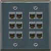 RiteAV Cat6A Wall Plate 12 Port - Flat 2 Gang [Stainless Steel]