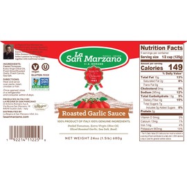 Roasted Garlic Pasta Sauce La San Marzano 100% Product of Italy 24 Ounce Jars - 100% Genuine Ingredients With San Marzano Tomatoes DOP Quality (Pack of 4)