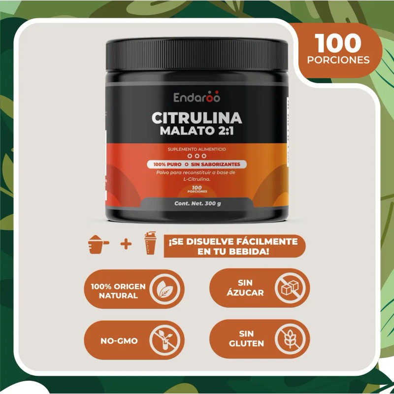 Citrulina Malato Endaroo Polvo 300 100 Pura Sabor Rendimiento Energía