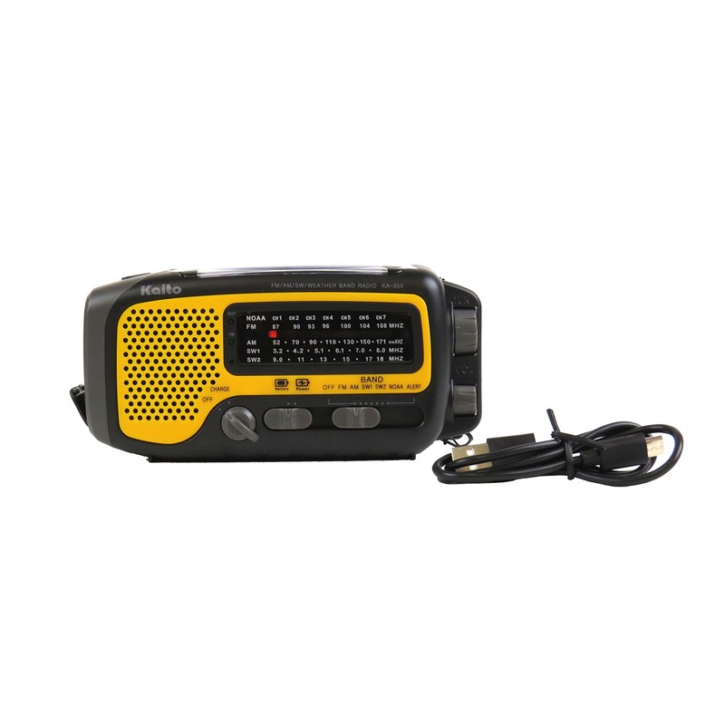 Kaito KA350YLW Voyager Trek Solar/Crank AM/FM/SW NOAA Weather Radio with