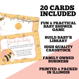 Amanda Creation Book Request Cards Bumble Bee Girl Bring a Book Insert Request for Baby Shower - 20 2.5 by 4 Inch Double Sided Gift Tags, Made in the USA