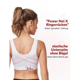 Yvette women’s strong hold sports bra front fastening without straps unpadded ringer back for fitness yoga jogging - White, size: 90B