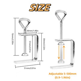 C-Clamp, 2-Piece C Clamp Set, 50 mm, C Clamps Made of Galvanised Adjustable Screw Clamps, Small C Clamps, Screw Clamp, for Clamps Woodworking Tool Car Repair