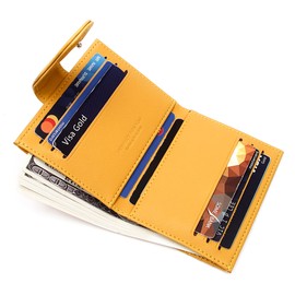 GEEADNB Small Purse for Women, Women Mini and Short Format Wallet Coin Compartment PU Leather Purse Zipper Wallet for Women Girls with 11 Card Slots, yellow, Classic