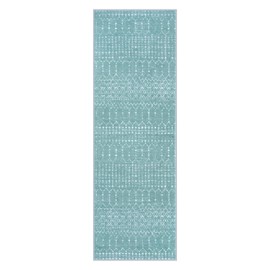 Lahome Moroccan Washable Runner Rug 2x8 - Green Non-Slip Runner Rug Stain Resisitant Kitchen Rug Runner, Geometric Print Distressed Soft Untra-Thin Floor Carpet Runner for Bedroom Entryway