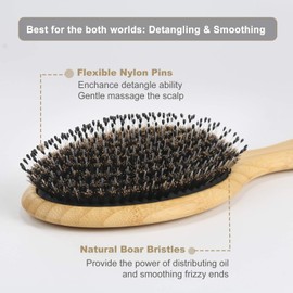 BESTOOL Pack of 2 Hair Brushes (Normal & Small), Boar Bristle Brush Home and Travel Hair Brushes, Bamboo Styling Brush for All Wet or Dry Hair