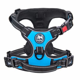 PoyPet No Pull Dog Harness, No Choke Front Lead Dog Reflective Harness, Adjustable Soft Padded Pet Vest with Easy Control Handle for Small to Large Dogs(Blue,S)