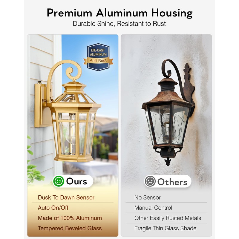 OPAXIS Outdoor Wall Lights Wall Mount, 2-Pack Dusk to Dawn