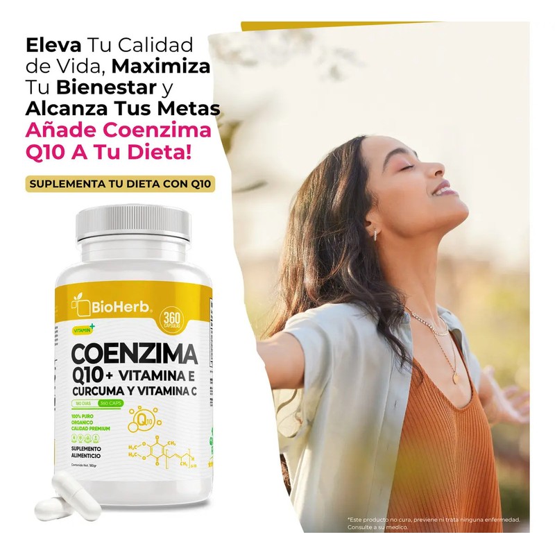 BioHerb Coenzima Q10 Vitamina E, C y Curcuma 100 Puro